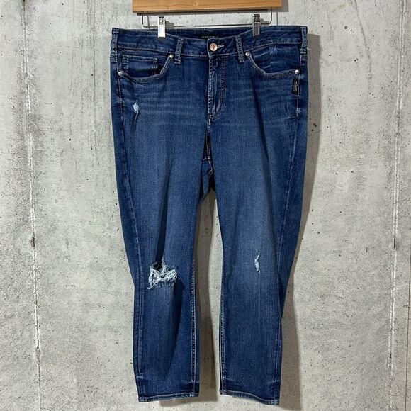 Silver Jeans Avery Skinny Crop Distressed Denim Size 18 1X Plus Curvy - Picture 1 of 9
